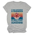 Detail of gray T-shirt with vintage sunset graphic and Redhead slogan print - S / Light Gray