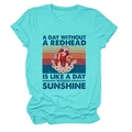 Gros plan sur l'imprimé vintage du t-shirt turquoise avec illustration de femme rousse - Bleu Eau Profonde