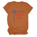 Detail of burnt orange t-shirt with more spaghetti less upsetti graphic print - S / Burnt Orange