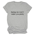 Close-up of crew neck and slogan print on light grey cotton short sleeve T-shirt - Light Grey (Black Font)