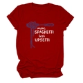 Red cotton crew neck t-shirt with More Spaghetti Less Upsetti humor print on white background - S / Red (White Font)