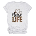 Détail d'un t-shirt en coton blanc avec imprimé Nurse LIFE coeur léopard et stéthoscope - Blanc (Texte Noir)