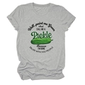 Detail of grey crewneck T-shirt featuring funny pickle graphic and humorous slogan - Light Grey (Black Text)