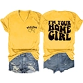 Vista fronte e retro della maglietta gialla Realtor scollo a V con pantaloncini - S / Giallo (Stampa nera)