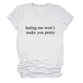 Detail of white cotton T-shirt featuring 'hating me won't make you pretty' slogan print - White (Black Font)