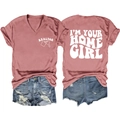 Front and back detail of pink V-neck t-shirt with I'M YOUR HOME GIRL realtor print - Rose Gold (White Print)