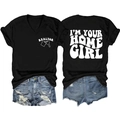 Detail view showing front realtor logo and back I'm Your Home Girl print on black V-neck tee - Black (White Print)
