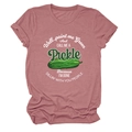 Close-up of crew neck t-shirt in dusty rose with cucumber graphic and humorous text - Rose Gold (White Text)