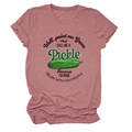 Detail of pink cotton T-shirt featuring 'Well paint me Green' pickle graphic print - Rose Gold (Black Text)