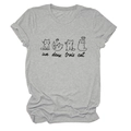 Close-up of lightweight grey t-shirt featuring artistic cat drawings and French typography - Light Gray (Black Font)