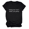 Women's black cotton crewneck T-shirt with white slogan print and rolled sleeve cuffs - Black (White Font)