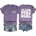 Detailed front and back view of purple V-neck Realtor T-shirt with I'M YOUR HOME GIRL print - Purple Heather (White Print)