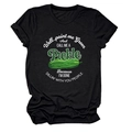 Detail of the humor pickle graphic print on a black cotton crew neck T-shirt - Black (White Text)