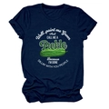 Close-up of navy blue cotton T-shirt featuring a funny green pickle illustration and text - Navy Blue (White Text)