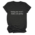 Detail of grey crewneck T-shirt showing rolled cuffs and the slogan print - Heater Grey (White Font)