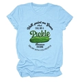 Light blue crew neck t-shirt with funny pickle print and well paint green text slogan - Light Blue (Black Text)