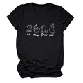 Close-up of cute white cat sketches and 'un deux trois' text on black cotton T-shirt - Black (White Font)