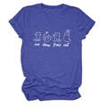 Detail of royal blue T-shirt with cat prints and 'un deux trois cat' typography - Retro Blue (White Font)