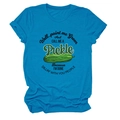 Detail of funny 'Call me a Pickle' text and graphic print on a bright blue t-shirt - Lake Blue (Black Text)
