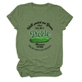 Detail of green heather t-shirt featuring a funny pickle graphic and humor text - Olive Green (Black Text)