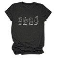 Close-up of cute cat illustrations and un deux trois cat text on dark heather grey t-shirt - Heather Gray (White Font)