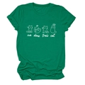 Detailed view of meow un deux trois cat graphic print on green cotton T-shirt - Dark Green (White Font)