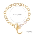 Baroque irregular pearl layered bracelet with gold chain and OT clasp detail - S2003-18 Moon Pendant