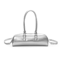 Minimalist metallic silver crinkled leather cylinder baguette bag with top handles - Silver
