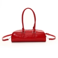 Chic red patent leather baguette bag with silver hardware and adjustable strap - Red