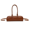 Caramel oil leather cylinder bag with silver hardware and adjustable strap - Brown