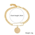 Baroque pearl gold chain bracelet featuring a safety pin and Queen coin charm - S2003-23 Pin Coin Pendant