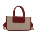 Women's woven tote bag in red and white colorblock with adjustable shoulder strap - Burgundy