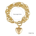 Golden multi-layer chunky chain bracelet with heart pendant, 20cm length and 25g weight - S2003-24 Heart Pendant