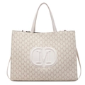 Bolso tote beige con estampado de letras M y emblema central con logo en relieve - Blanco Roto