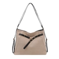 Bolso tote de cuero mate beige con correas negras y hebilla dorada elegante - Caqui
