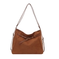 Retro brown suede tote bag with decorative leather straps and golden metal eyelets - Brown