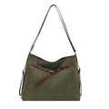 Bolso tote de cuero esmerilado verde oscuro con correas marrón rojizo y herrajes oro - Verde