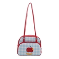 Borsa tote a scacchi rossa e blu con stampa mela e tracolla rossa a contrasto - Rosso