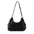 Minimalist black crescent crossbody bag with pleated texture and silver zippers - No Pendant / Black