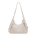 Cream white large capacity crescent hobo bag with fringe zippers and adjustable strap - No Pendant / White