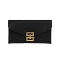 Elegante schwarze Umschlagtasche aus Saffiano-Leder mit goldener Schließe - Schwarz