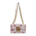 Vintage white leather crossbody bag with red cherry prints and golden chain strap - White