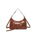 Minimalist brown leather small square bag with adjustable shoulder strap and gold buckle - Brown