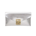 Elegante silberne Metallic-Clutch in Umschlagform mit mattgoldener Gliederschnalle - Silber