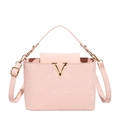 Elegante borsa a mano rosa chiaro con stampa serpente e fibbia metallica a V dorata - Rosa