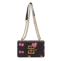 Fashionable brown crossbody bag with cherry print and golden chain shoulder strap - Black