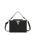 Elegante zwarte handtas met slangentextuur en goudkleurig V-logo voor dames - Zwart