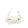 Chic cream white leather hobo bag with vintage buckle strap and metal chain - White