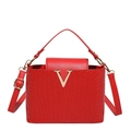 Red crossbody handbag with crocodile pattern and golden V-shaped buckle hardware - Red