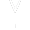 Collana a strati in acciaio inossidabile con anello martellato e pendente a barra verticale - Color Acciaio